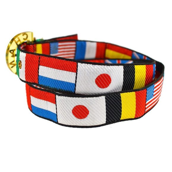 AUTH CHANEL CC Logos National Flag Buckle Belt Canvas 70/28 95C Multi Color - Picture 4 of 7